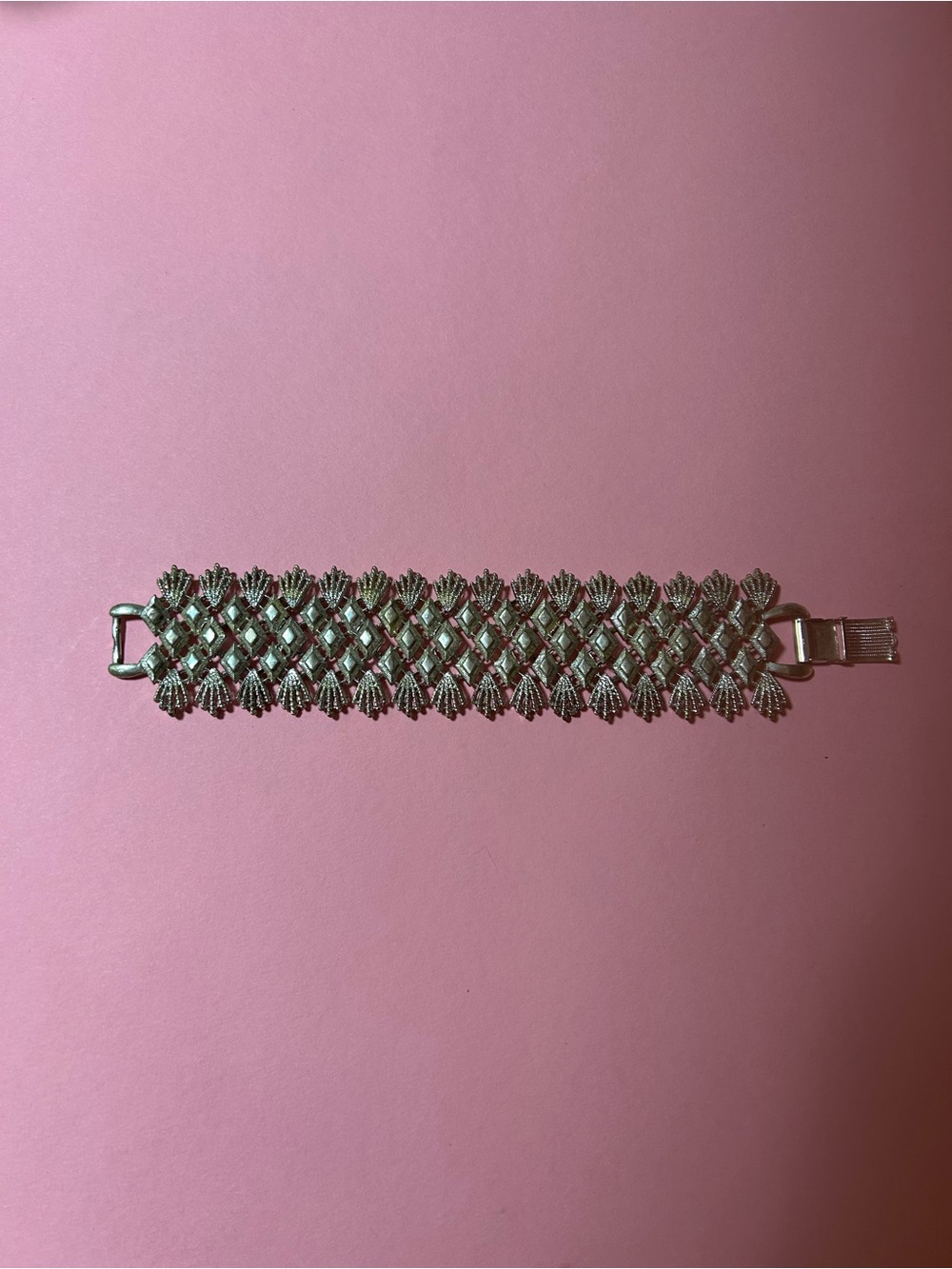Crystal Mesh Statement Bracelet - Silver Toned